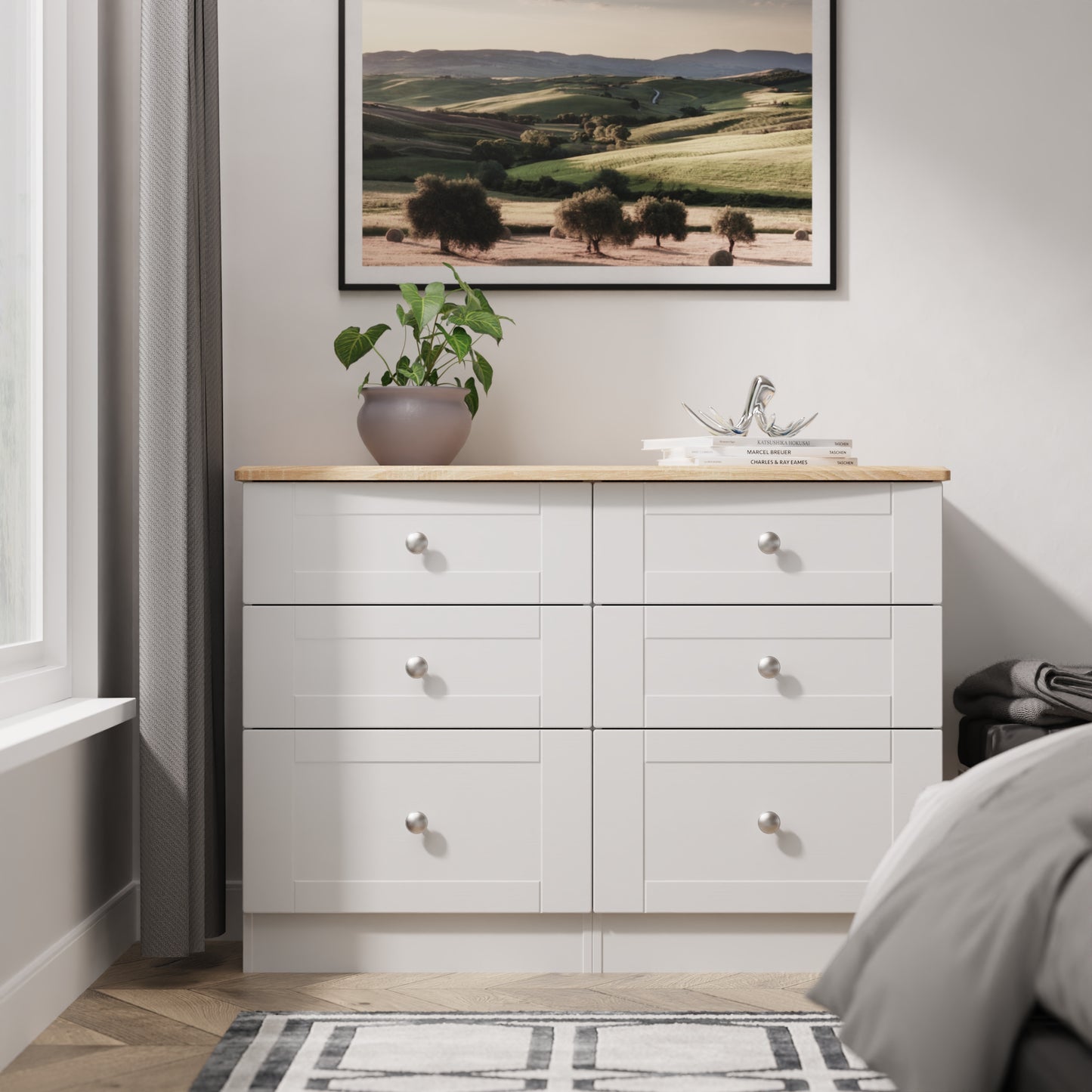 Sussex Large Chest of Drawers Grey & Light Oak 6 Drawers 112cm