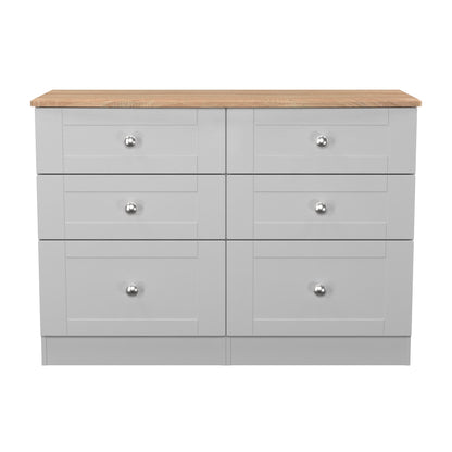 Sussex Large Chest of Drawers Grey & Light Oak 6 Drawers 112cm