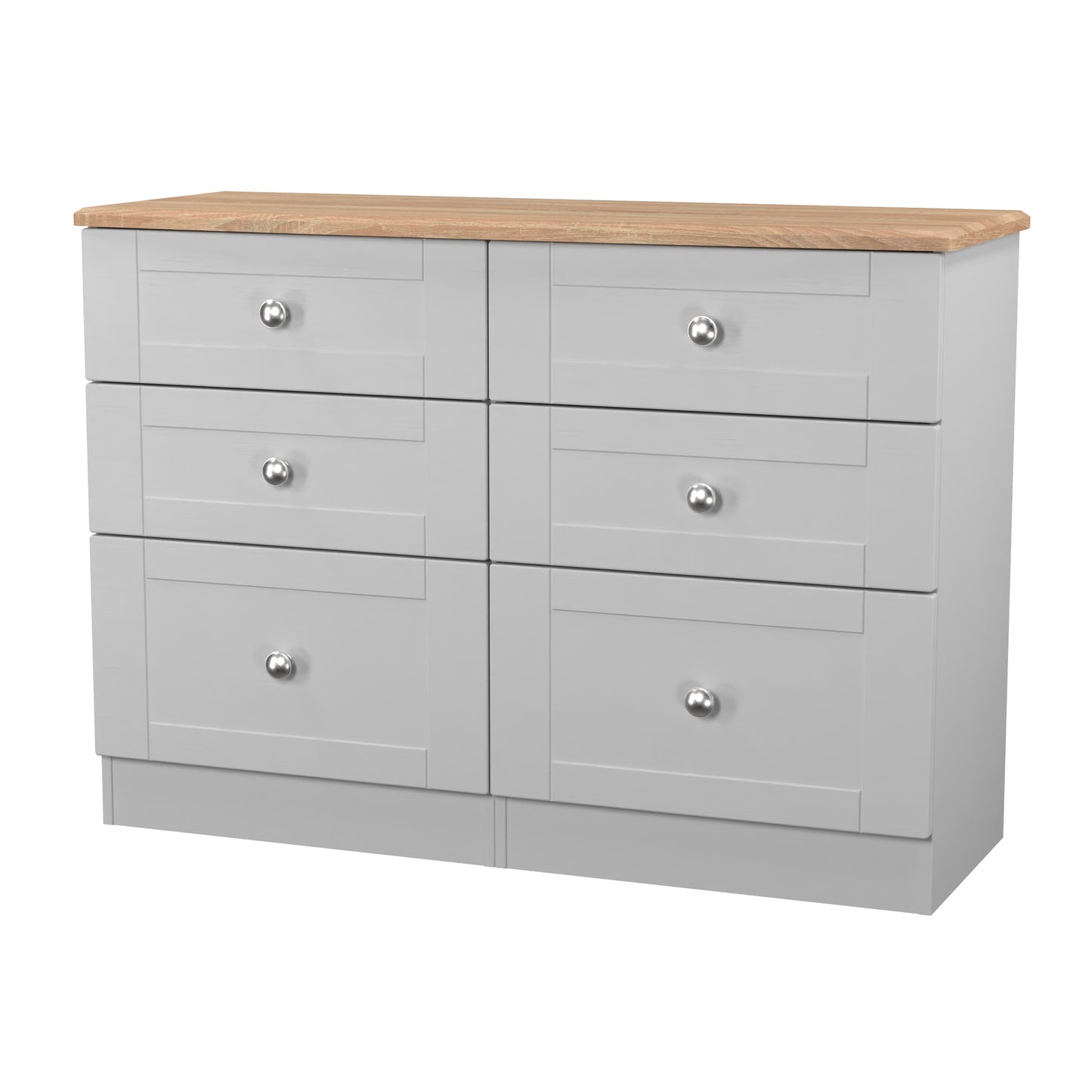 Sussex Large Chest of Drawers Grey & Light Oak 6 Drawers 112cm