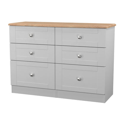 Sussex Large Chest of Drawers Grey & Light Oak 6 Drawers 112cm