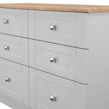 Sussex Large Chest of Drawers Grey & Light Oak 6 Drawers 112cm