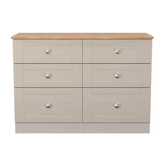 Sussex Large Chest of Drawers Off-white & Light Oak 6 Drawers 112cm