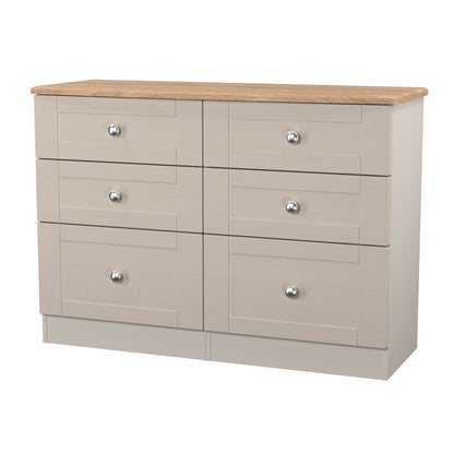 Sussex Large Chest of Drawers Off-white & Light Oak 6 Drawers 112cm