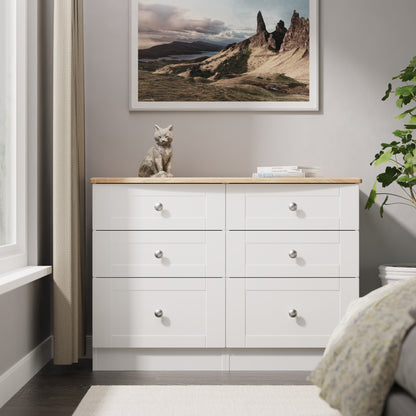 Sussex Large Chest of Drawers White & Light Oak 6 Drawers 112cm
