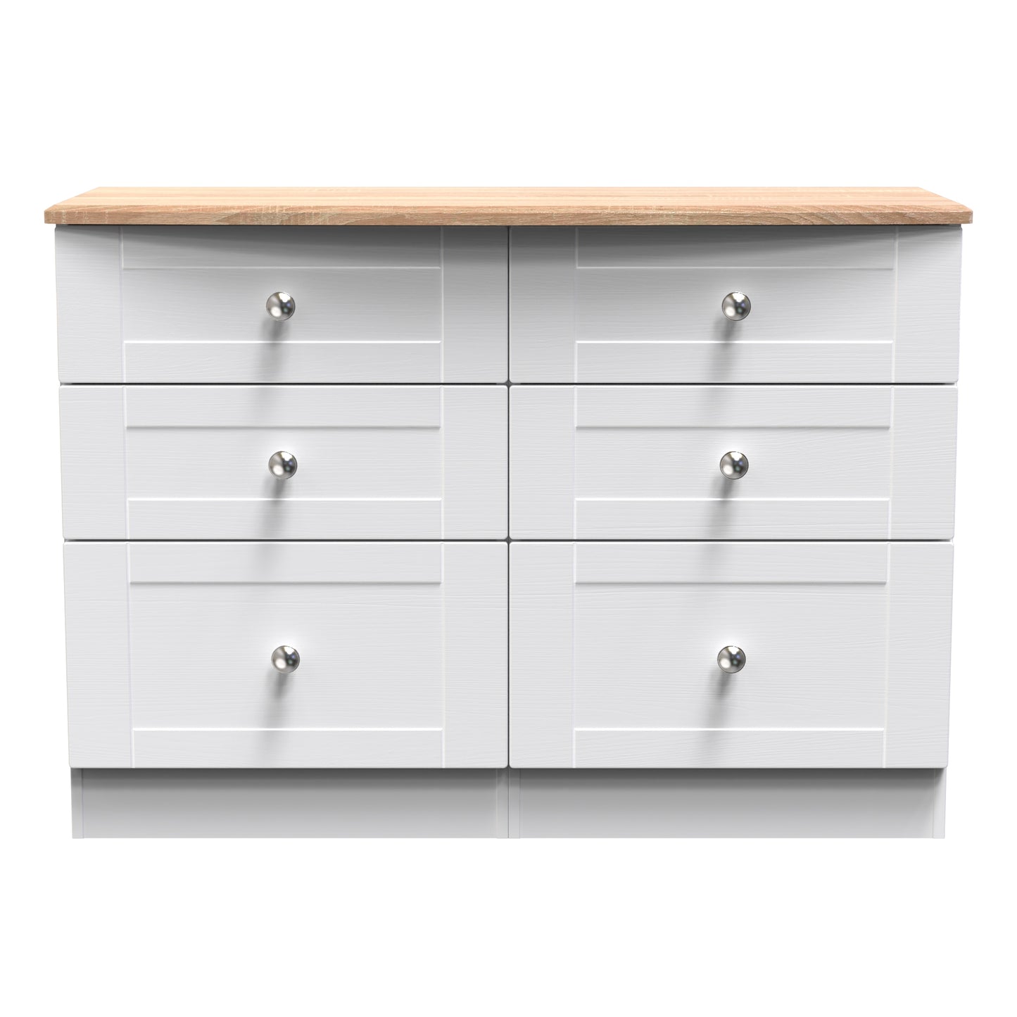 Sussex Large Chest of Drawers White & Light Oak 6 Drawers 112cm