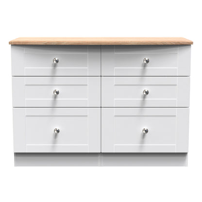 Sussex Large Chest of Drawers White & Light Oak 6 Drawers 112cm