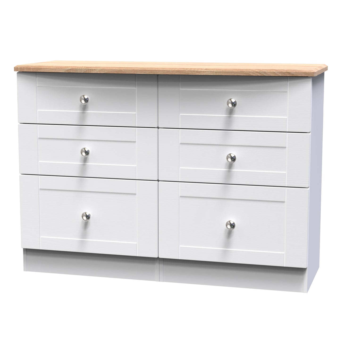 Sussex Large Chest of Drawers White & Light Oak 6 Drawers 112cm
