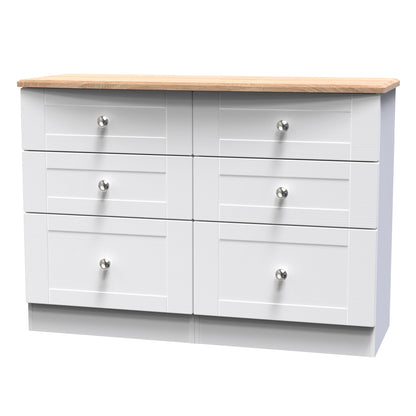 Sussex Large Chest of Drawers White & Light Oak 6 Drawers 112cm