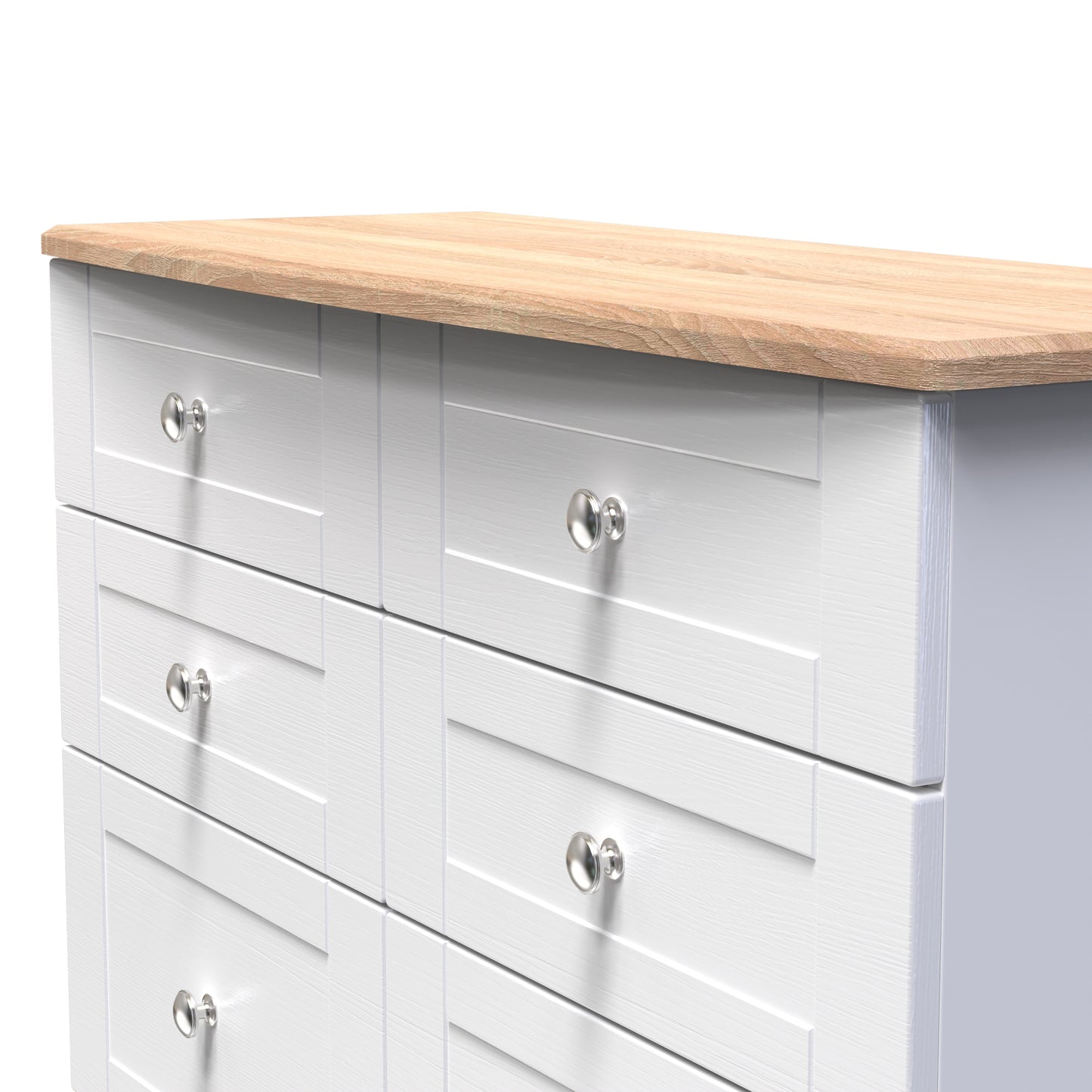 Sussex Large Chest of Drawers White & Light Oak 6 Drawers 112cm
