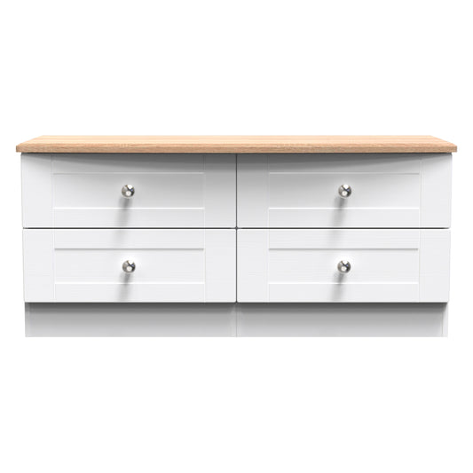 Sussex Large Chest of Drawers White & Light Oak 4 Drawers 112cm