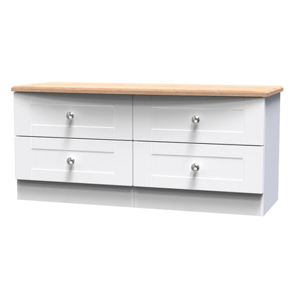 Sussex Large Chest of Drawers White & Light Oak 4 Drawers 112cm