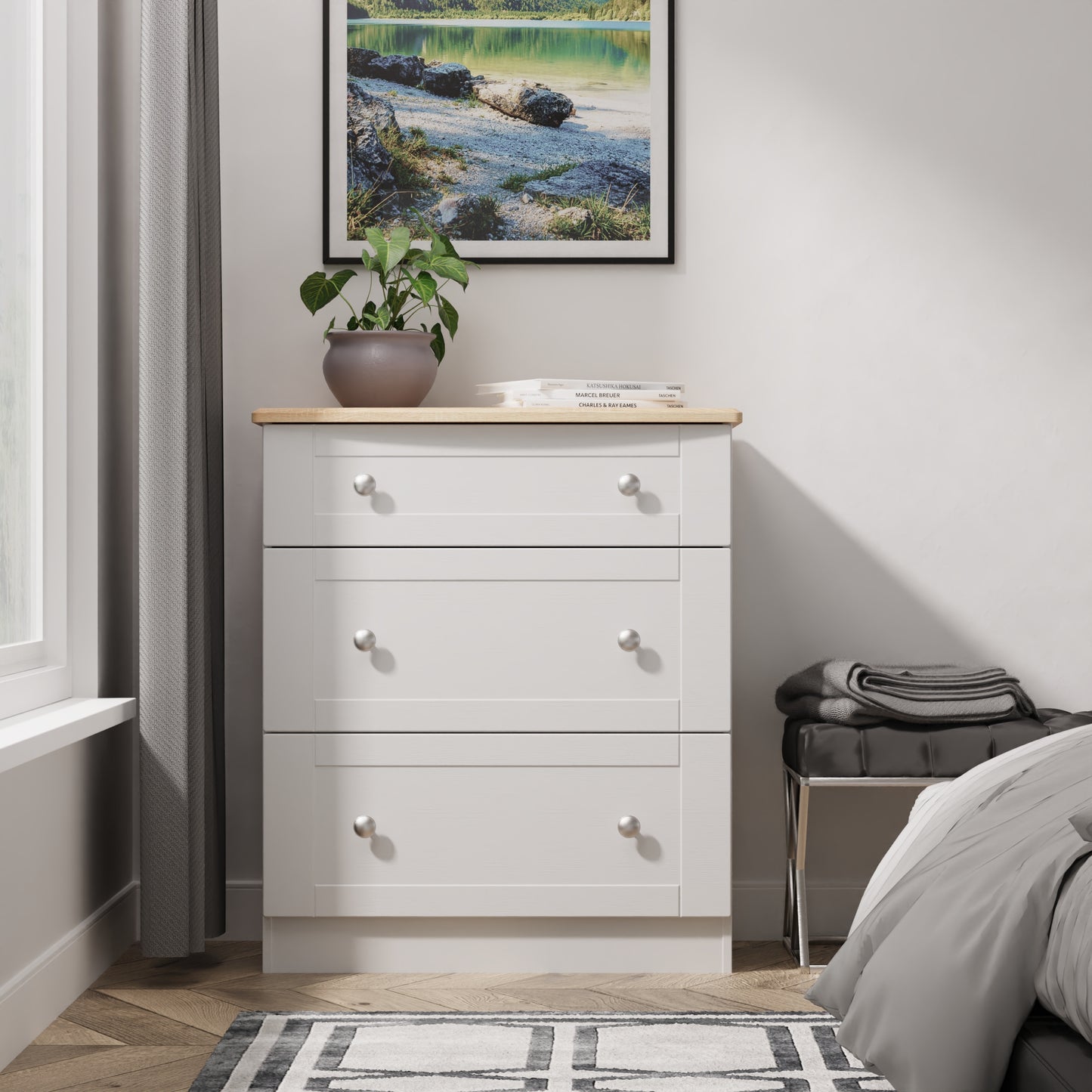 Sussex Chest of Drawers Grey & Light Oak 3 Drawers 42cm