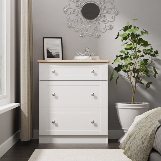 Sussex Chest of Drawers White & Light Oak 3 Drawers 42cm