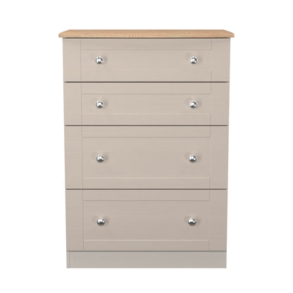 Sussex Tall Chest of Drawers Off-white & Light Oak 4 Drawers 77cm