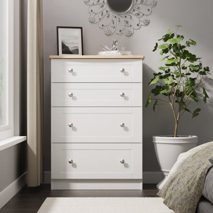 Sussex Tall Chest of Drawers White & Light Oak 4 Drawers 77cm