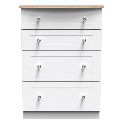 Sussex Tall Chest of Drawers White & Light Oak 4 Drawers 77cm