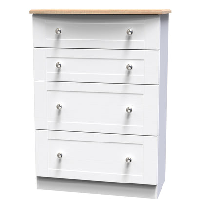 Sussex Tall Chest of Drawers White & Light Oak 4 Drawers 77cm