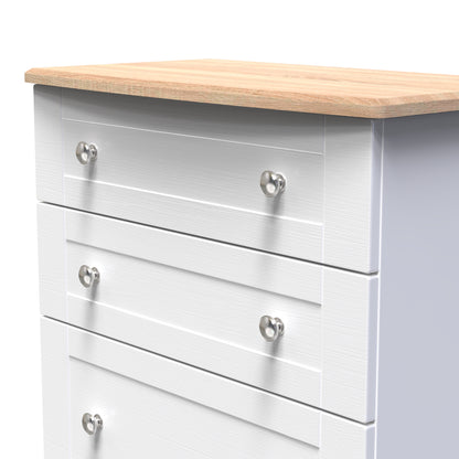 Sussex Tall Chest of Drawers White & Light Oak 4 Drawers 77cm