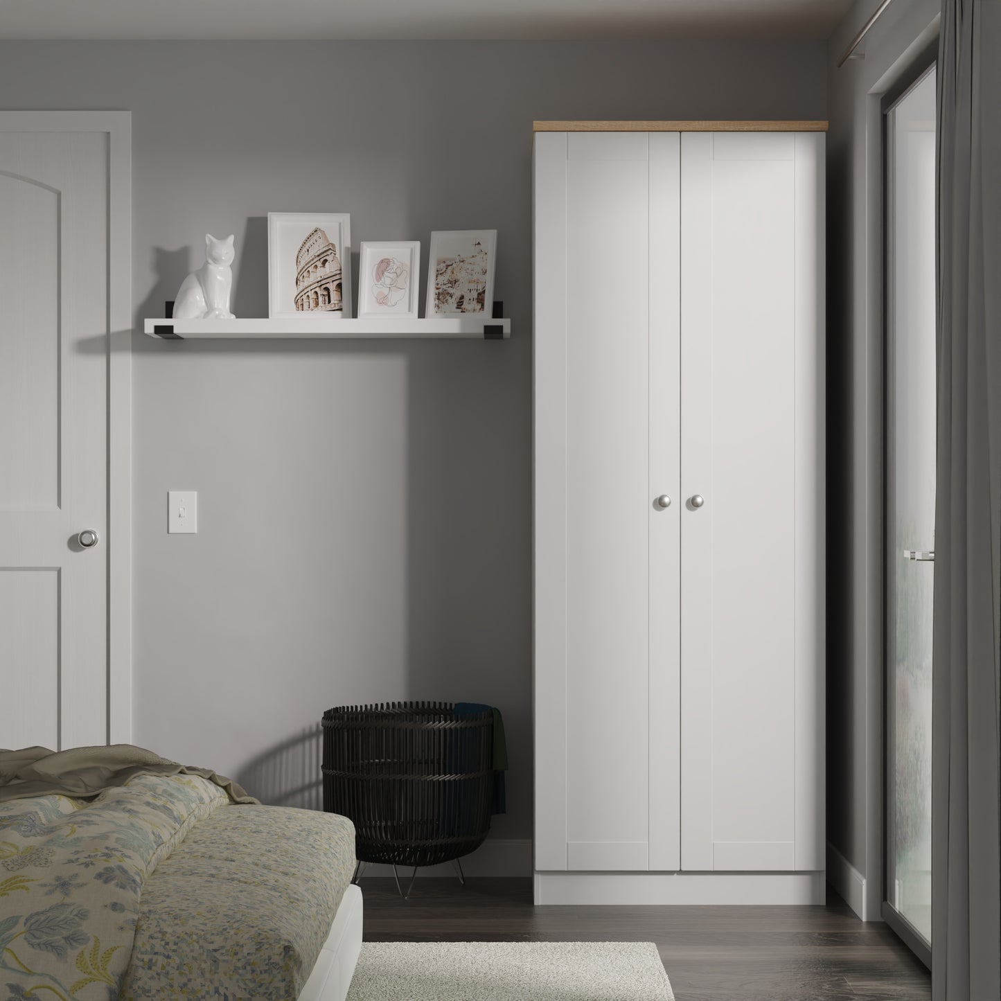 Sussex Tall Wardrobe Grey & Light Oak 1 Shelf 74cm