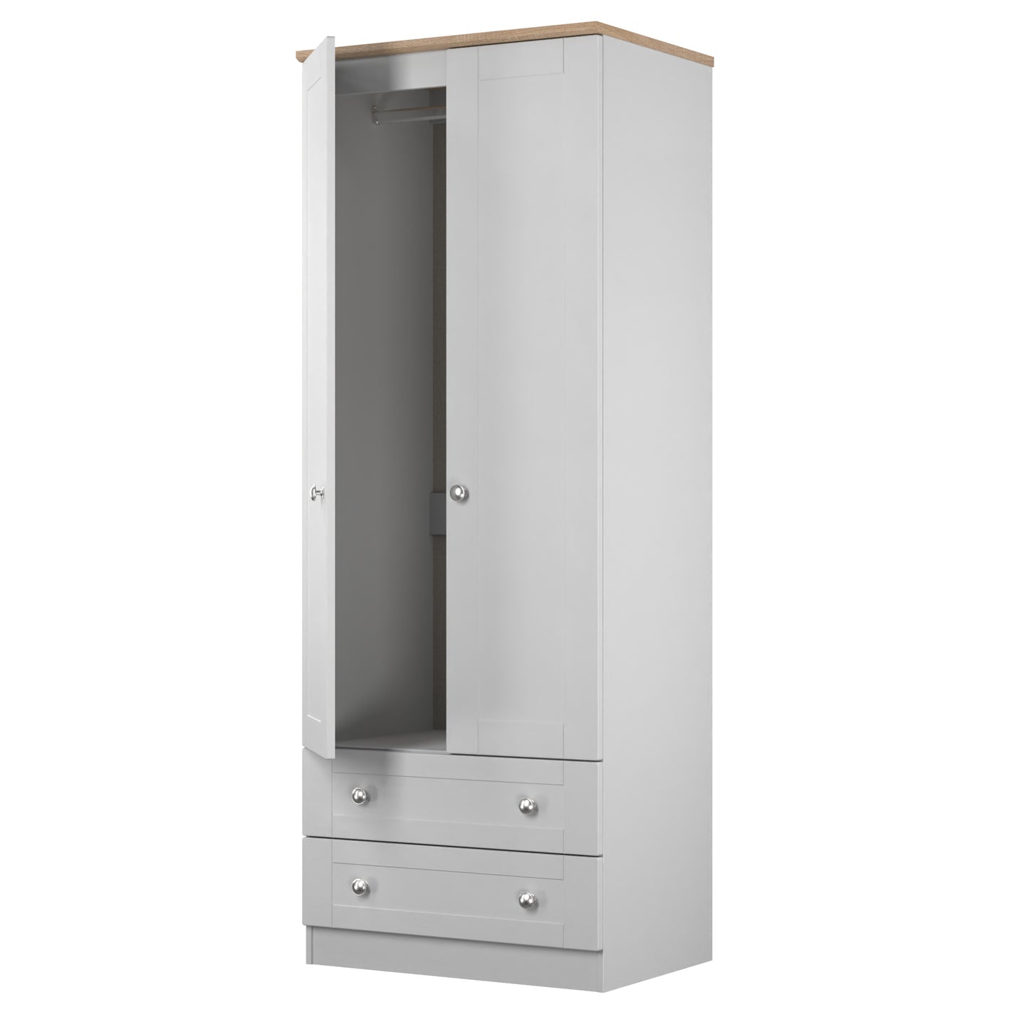 Sussex Tall Wardrobe Grey & Light Oak 2 Drawers 74cm
