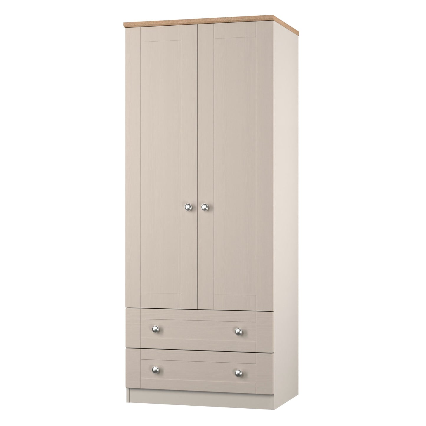 Sussex Tall Wardrobe Off-white & Light Oak 2 Drawers 74cm