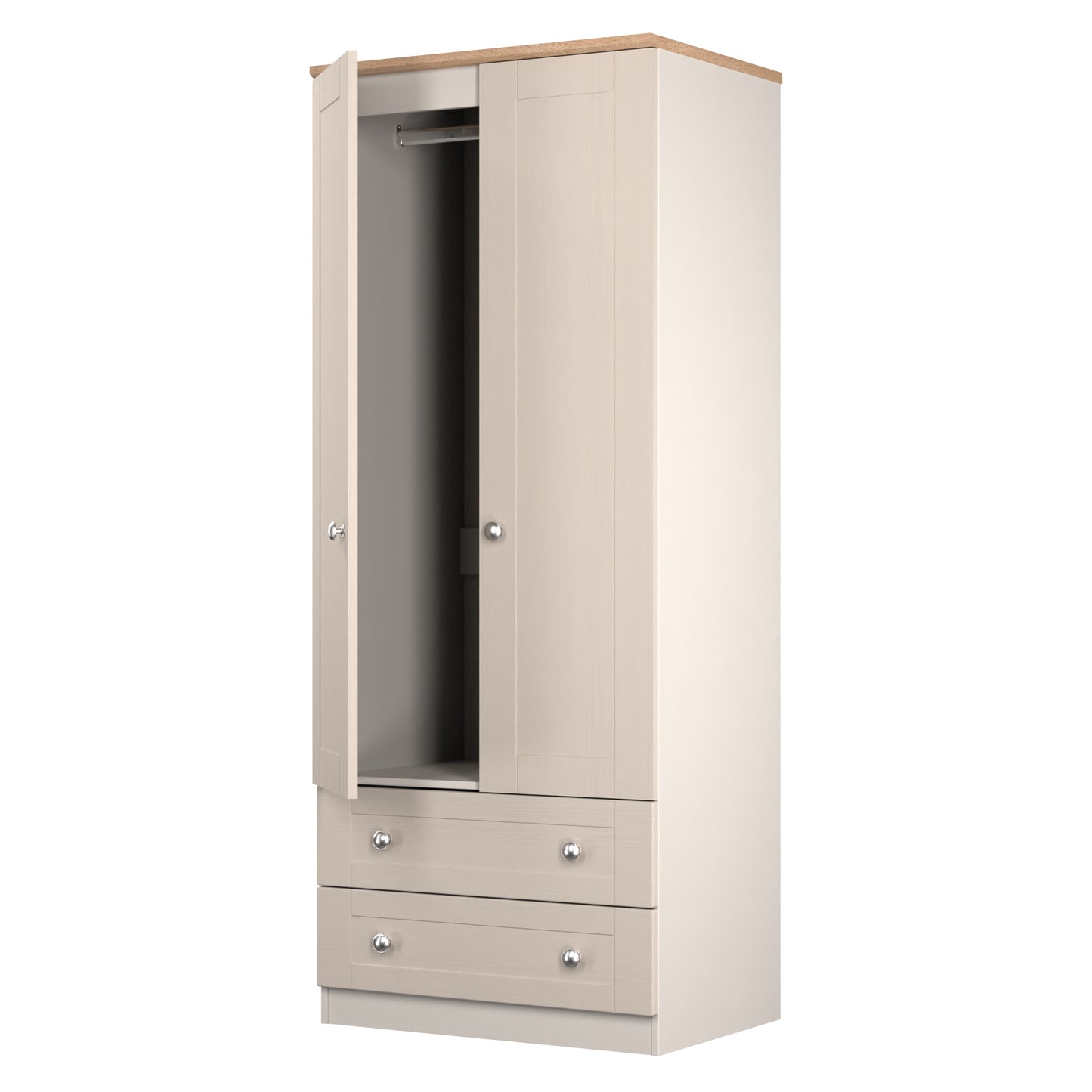 Sussex Tall Wardrobe Off-white & Light Oak 2 Drawers 74cm