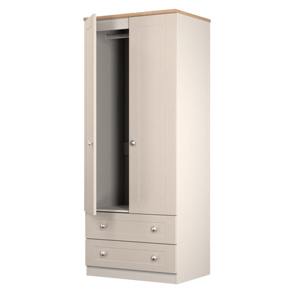 Sussex Tall Wardrobe Off-white & Light Oak 2 Drawers 74cm