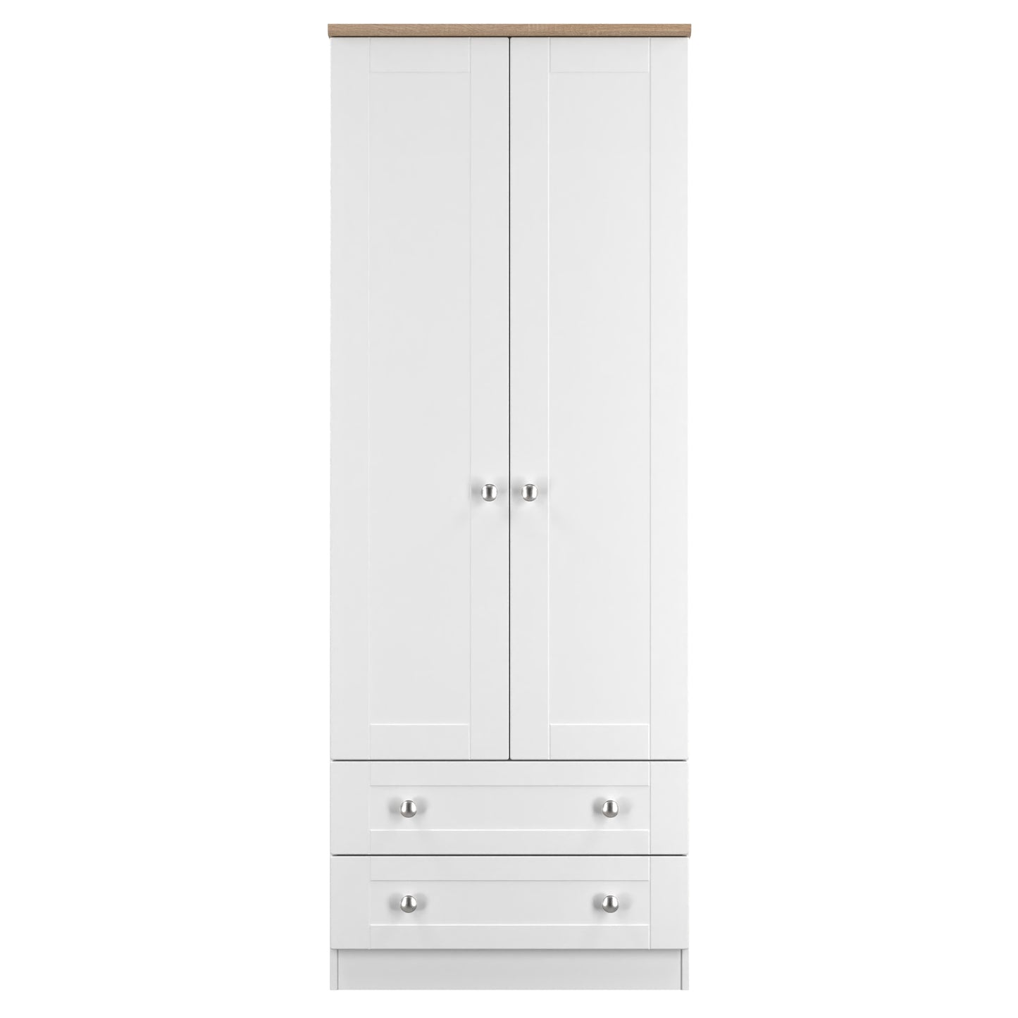 Sussex Tall Wardrobe White & Light Oak 2 Drawers 74cm