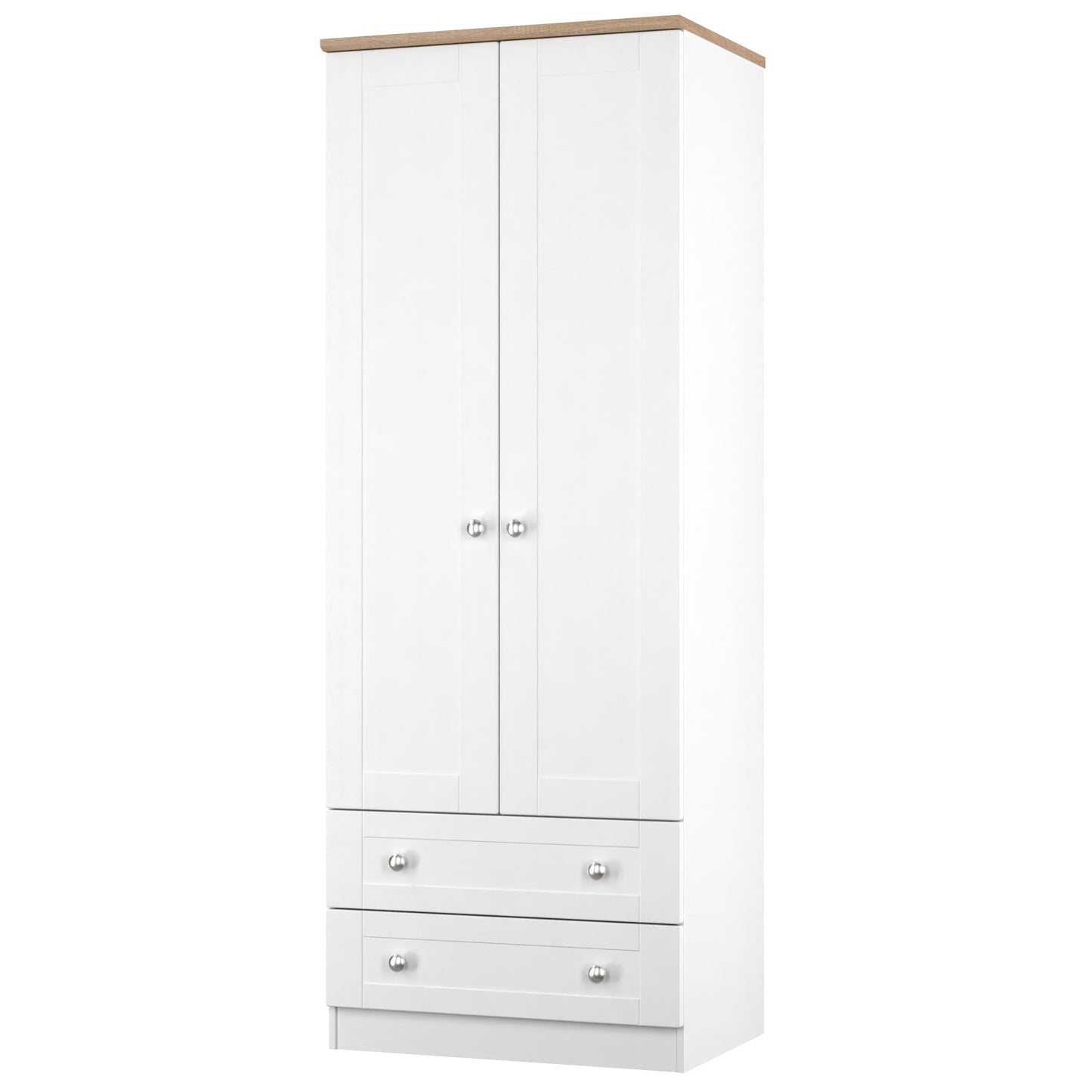 Sussex Tall Wardrobe White & Light Oak 2 Drawers 74cm