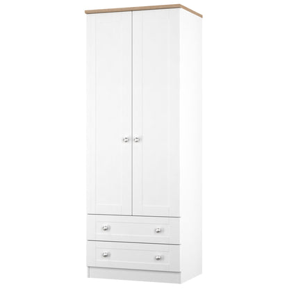 Sussex Tall Wardrobe White & Light Oak 2 Drawers 74cm