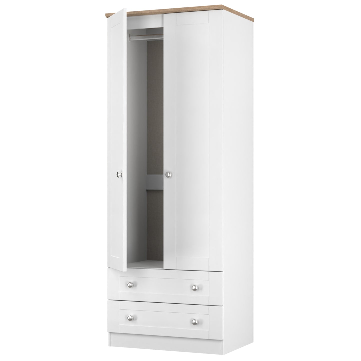 Sussex Tall Wardrobe White & Light Oak 2 Drawers 74cm