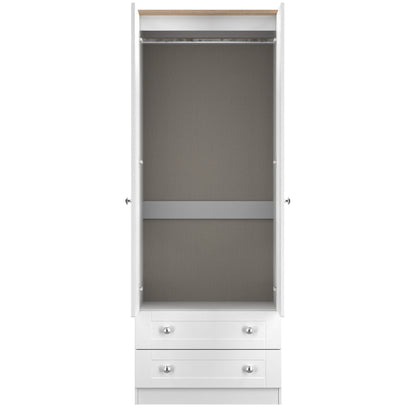 Sussex Tall Wardrobe White & Light Oak 2 Drawers 74cm