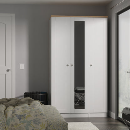 Sussex Tall Mirror Wardrobe Grey & Light Oak 1 Shelf 111cm