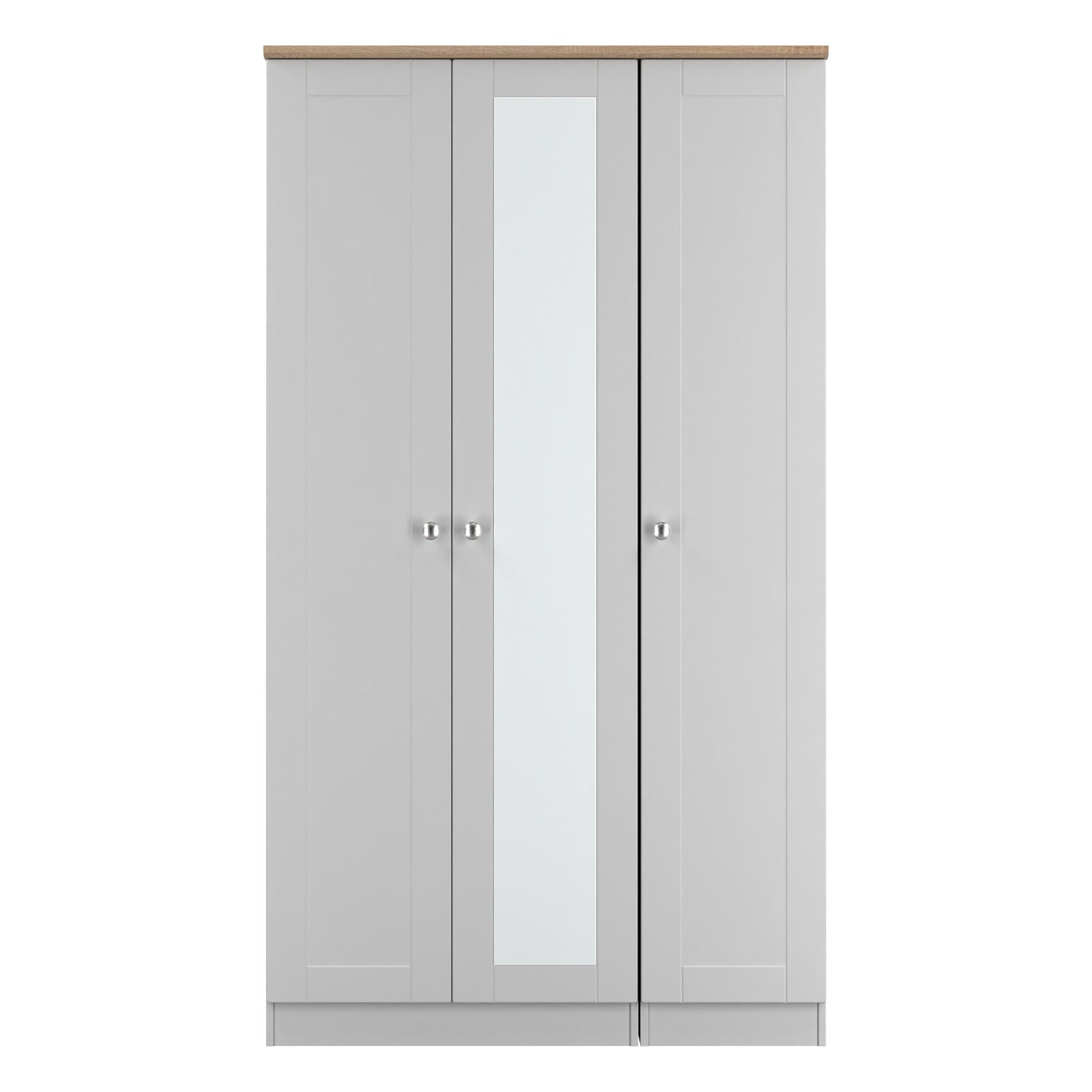Sussex Tall Mirror Wardrobe Grey & Light Oak 1 Shelf 111cm