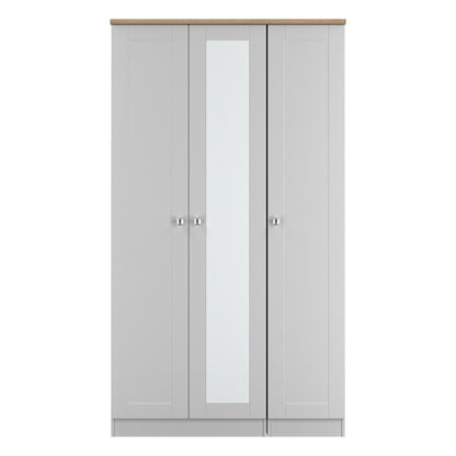 Sussex Tall Mirror Wardrobe Grey & Light Oak 1 Shelf 111cm