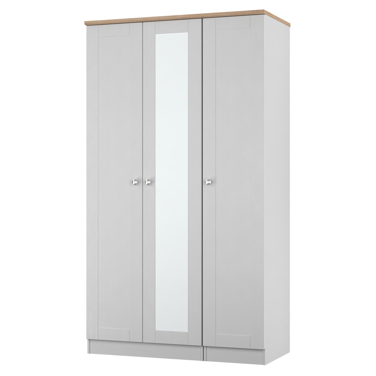 Sussex Tall Mirror Wardrobe Grey & Light Oak 1 Shelf 111cm