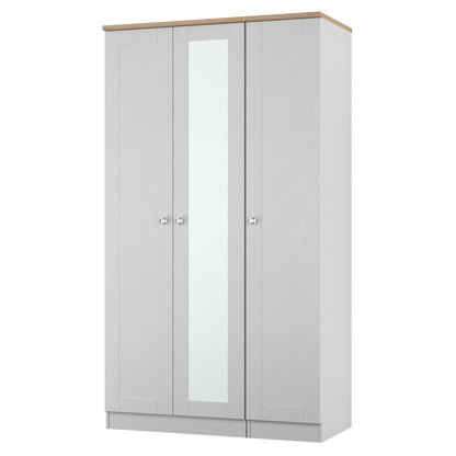 Sussex Tall Mirror Wardrobe Grey & Light Oak 1 Shelf 111cm
