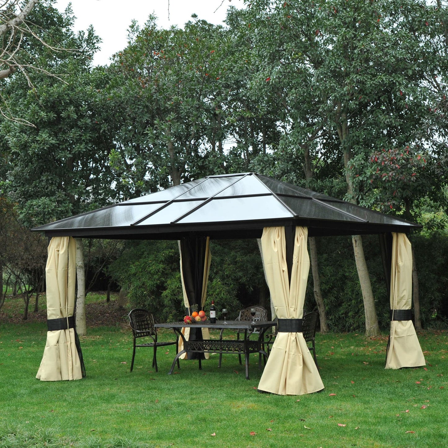 3.6 x 4m Hardtop Gazebo Canopy with Polycarbonate Roof and Aluminium Frame