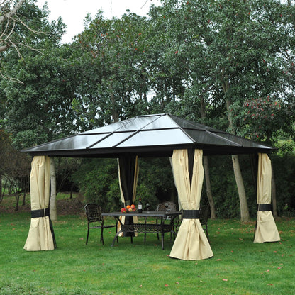 3.6 x 4m Hardtop Gazebo Canopy with Polycarbonate Roof and Aluminium Frame