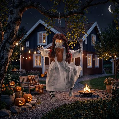 Animated Swinging Girl Halloween Decoration - 80cm