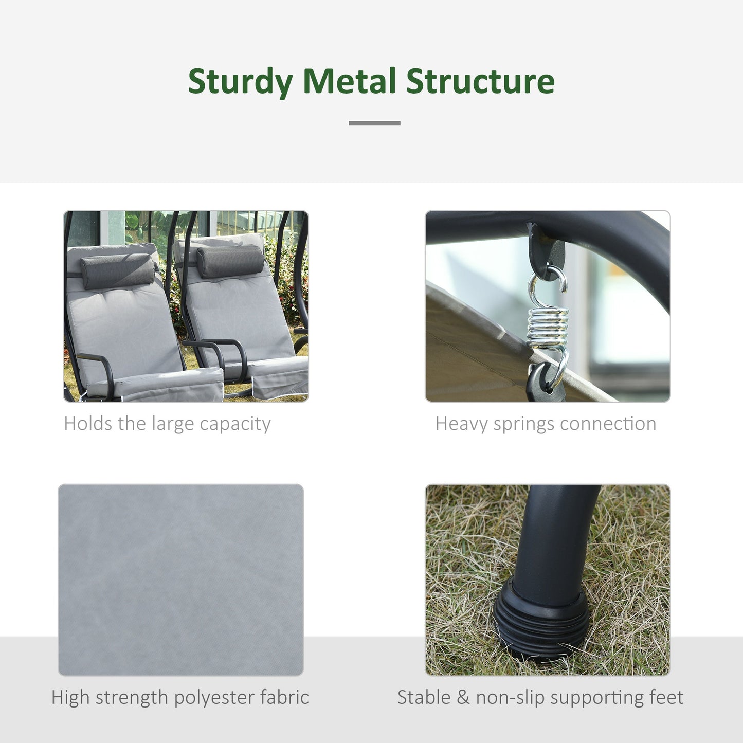 Outsunny Canopy Swing 2 Separate Relax Chairs With Handrails And Removable Canopy Grey