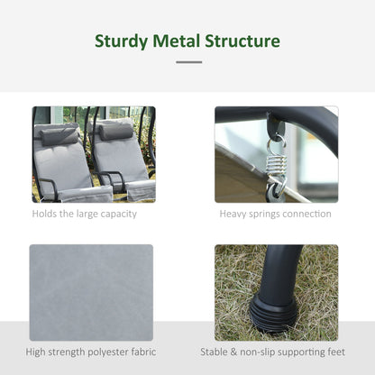 Outsunny Canopy Swing 2 Separate Relax Chairs With Handrails And Removable Canopy Grey