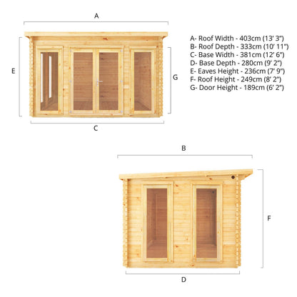 Mercia Studio 10' 11" x 13' 2" Pent Log Cabin - Premium 28mm Cladding Loglap