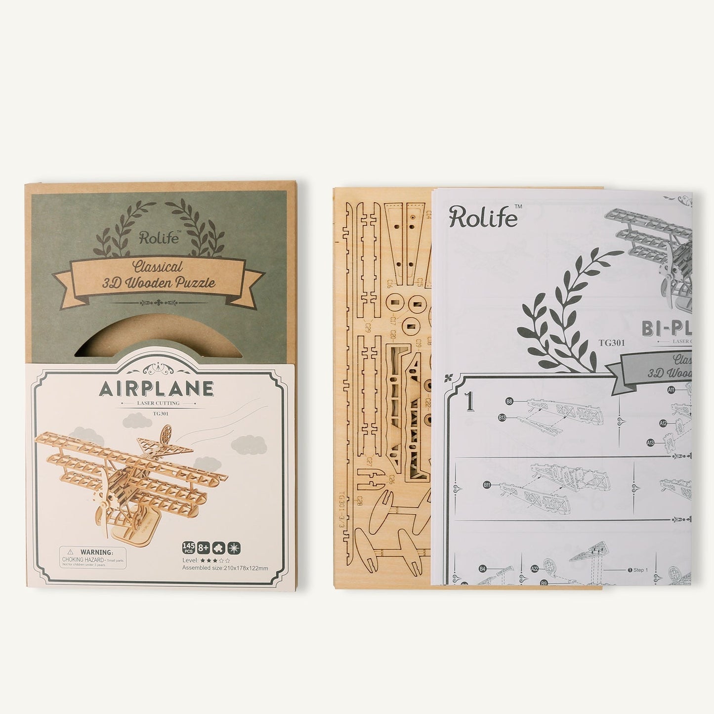 Airplane Bi-Plane TG301 3D Wooden Puzzle