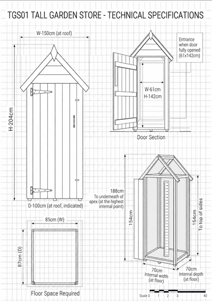 Tall Garden Shed 150 x 100cm deep by Churnet Valley