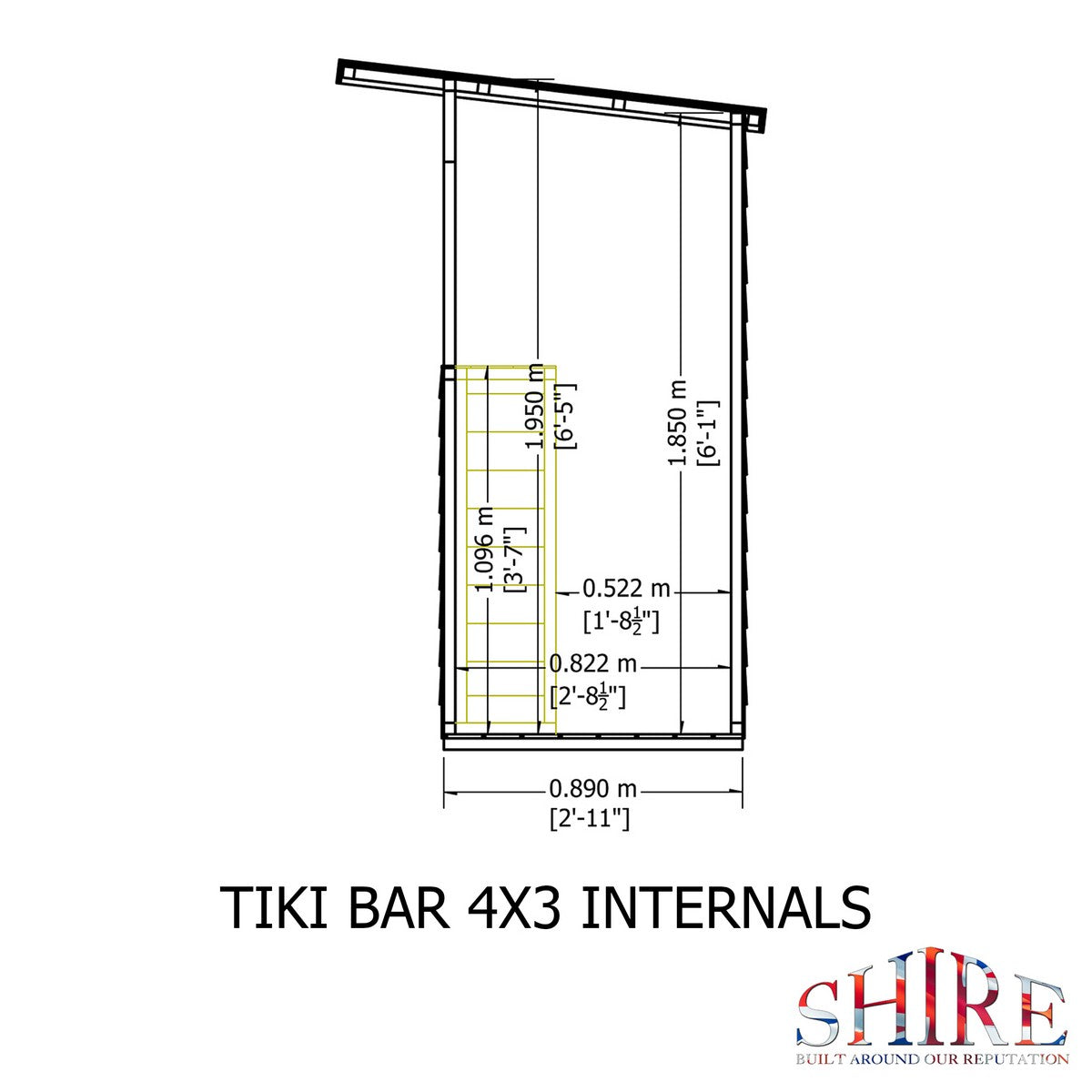 Shire Tiki 2' 11" x 3' 10" Pent Garden Bar - Premium 34mm Cladding Overlap