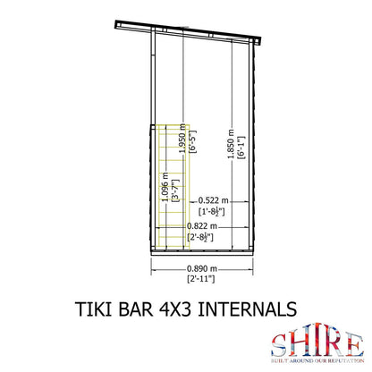 Shire Tiki 2' 11" x 3' 10" Pent Garden Bar - Premium 34mm Cladding Overlap