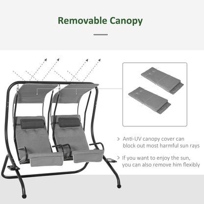 Outsunny Canopy Swing 2 Separate Relax Chairs With Handrails And Removable Canopy Grey