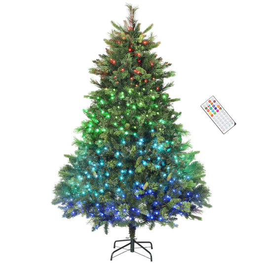 6ft Carolina Pine Christmas Tree Artificial - with LED Lights Multicoloured 2123 Tips
