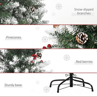 Homcom 5FT Artificial Christmas Tree Xmas Pencil Tree with Red Berries and Pinecones Holiday Home Indoor Decoration with Foldable Feet